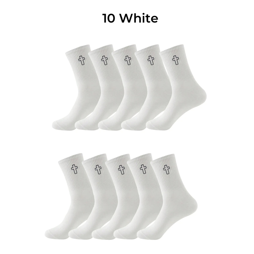 Polyester Elastane Crew Socks Cross Pattern