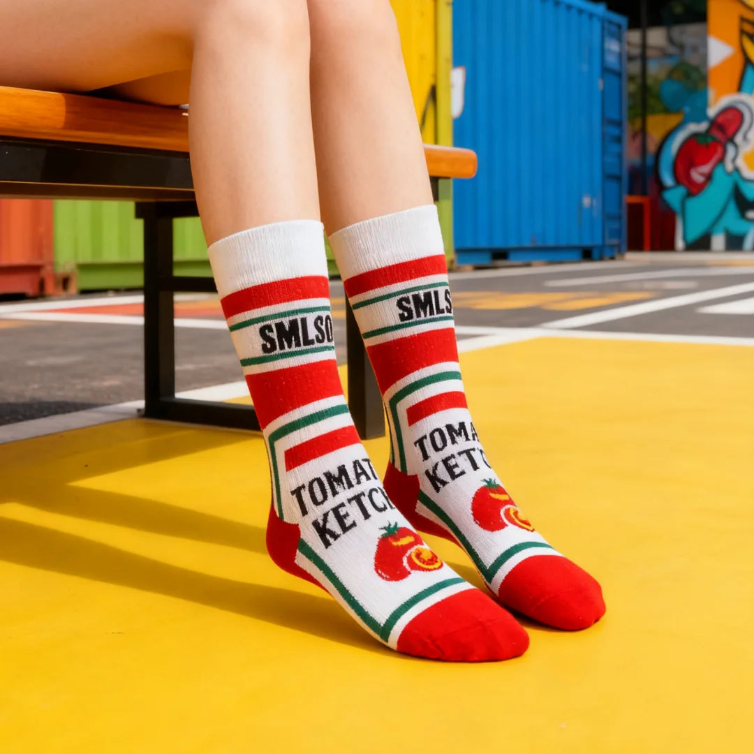 Cotton Blend Tomato Print Unisex Mid Tube Socks - 5