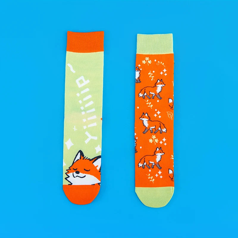 Cotton Blend Fox Pattern Mid Calf Socks - 6