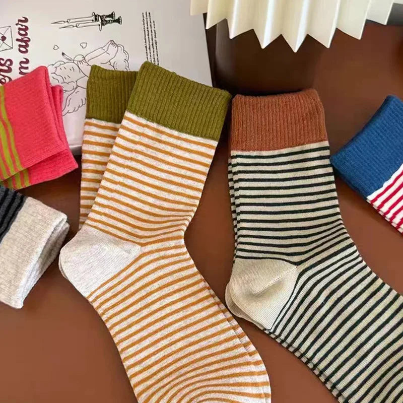 Striped Polyester Elastane Crew Socks Women