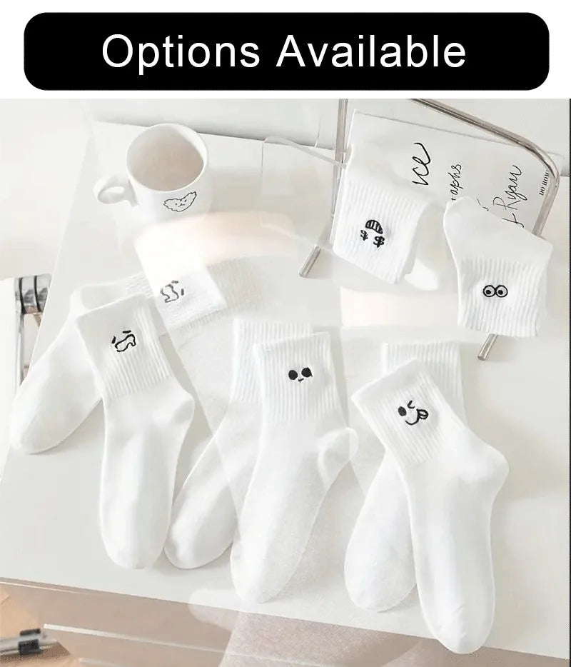 Polyester Blend Cartoon Expression Mid Tube Socks - 12