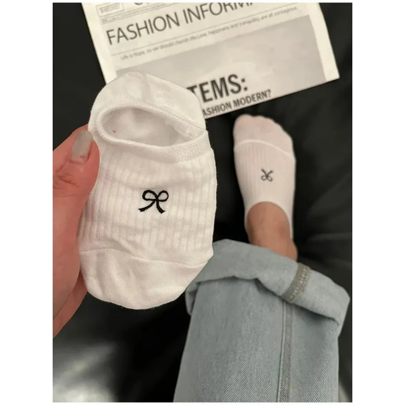 Cotton Polyester Invisible No Show Bow Socks - 3