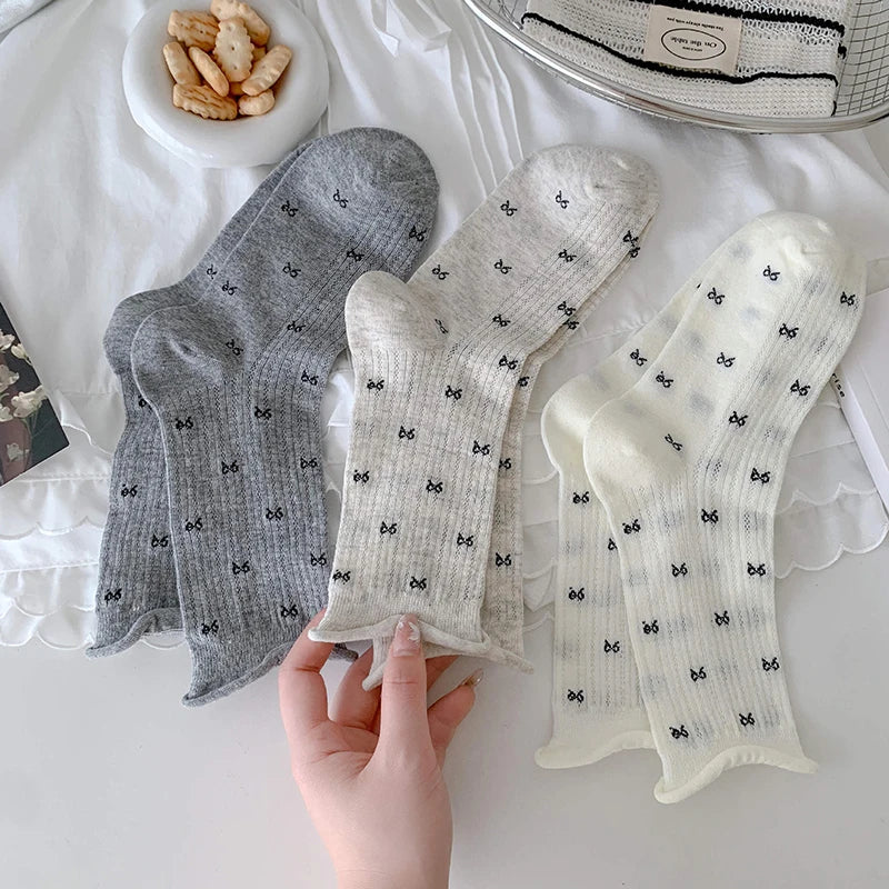 Polyester Spandex Bow Pattern Mid Tube Breathable Casual Socks