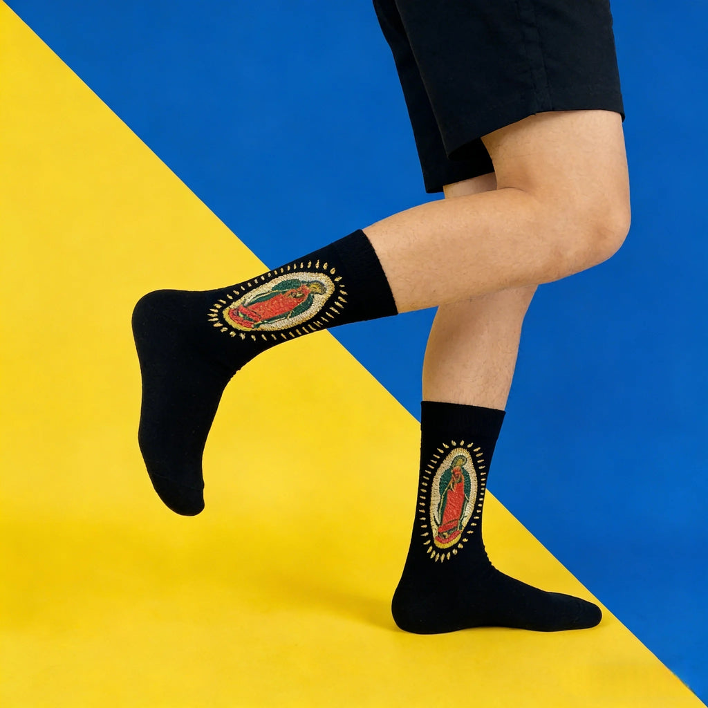 Polyester Elastane Crew Socks Our Lady of Guadalupe Print