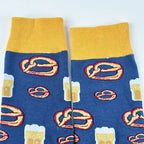 Cotton Blend Beer and Pretzel Print Crew Socks