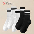 Striped Polyester Cotton Blend Casual Crew Socks
