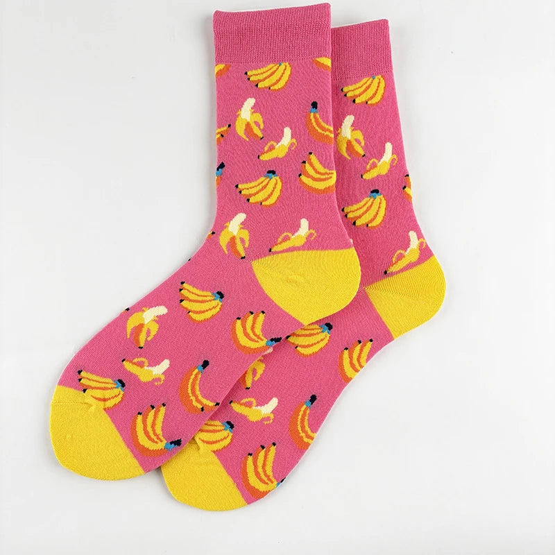 Cotton Blend Banana Print Mid Calf Casual Socks - 3