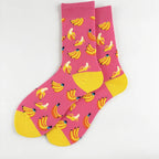 Cotton Blend Banana Print Mid Calf Casual Socks