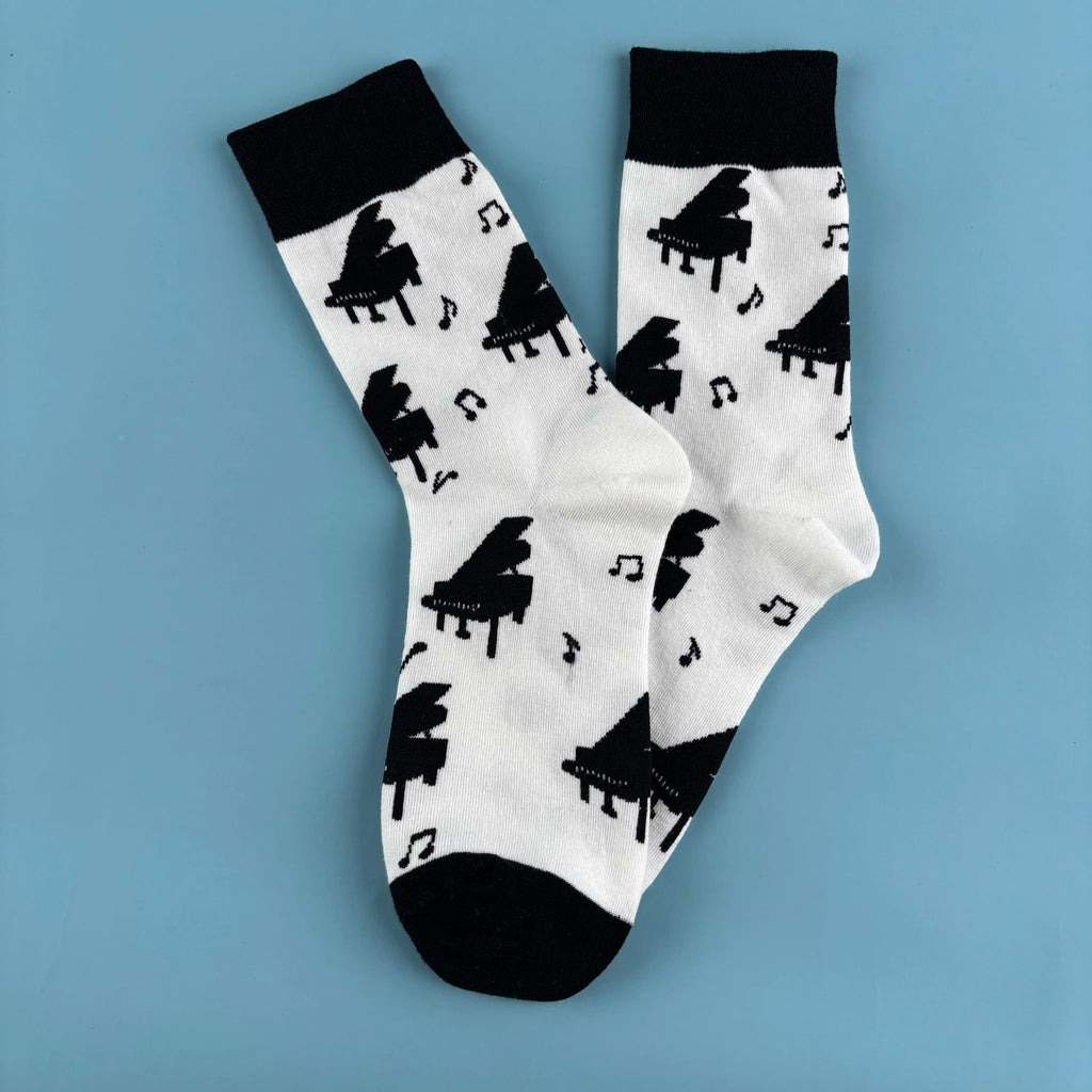 Cotton Blend Music Print Crew Socks