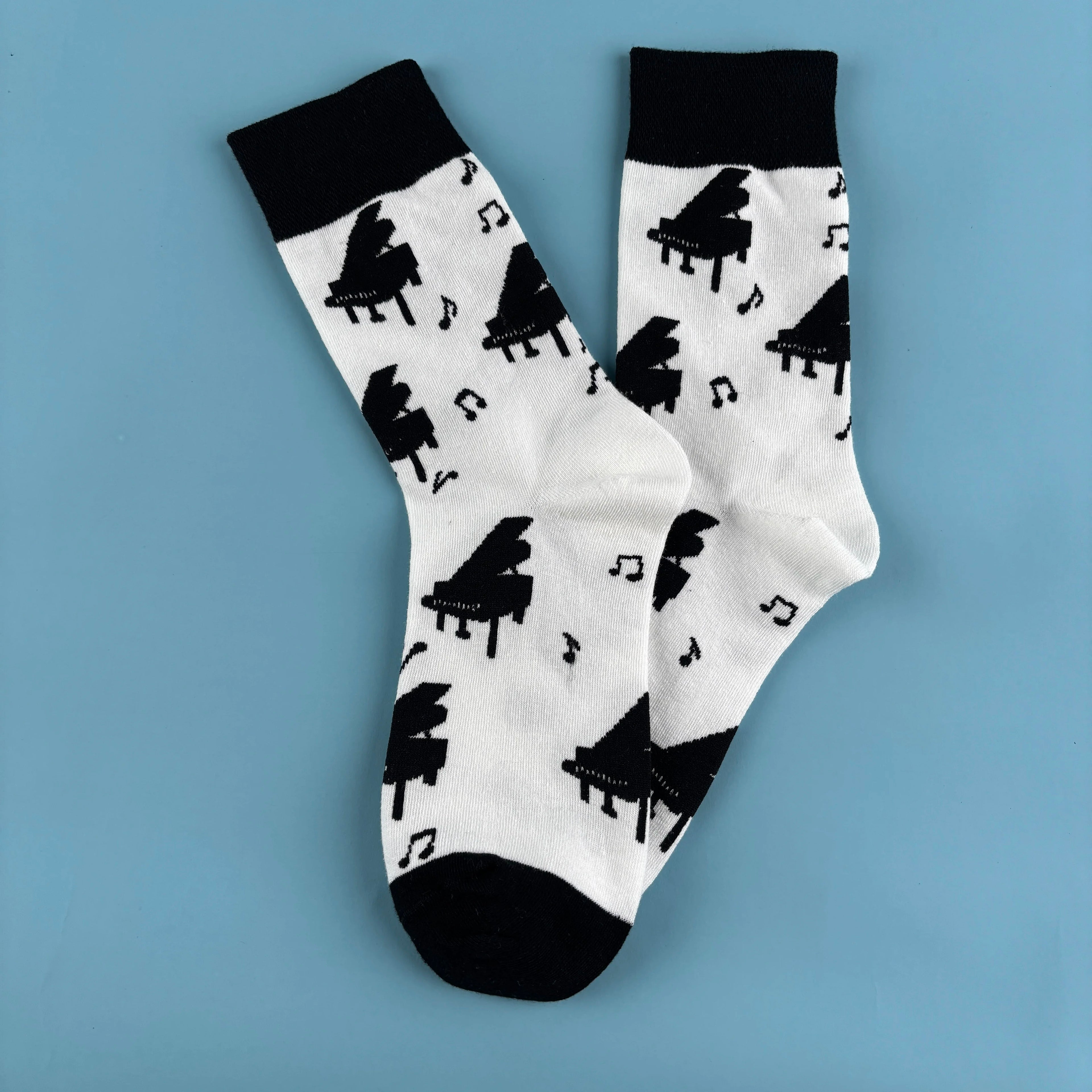Cotton Blend Music Print Crew Socks