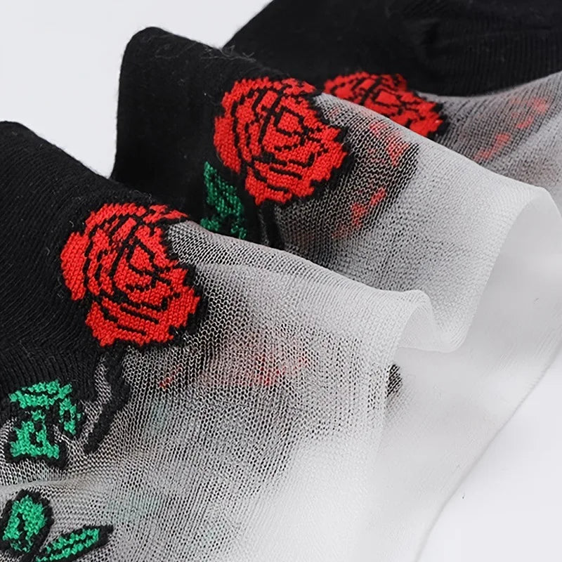 Floral Print Mid Tube Polyester Blend Socks