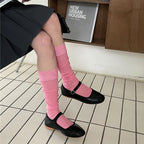 Cotton Blend Breathable Vertical Striped Long Socks For Women