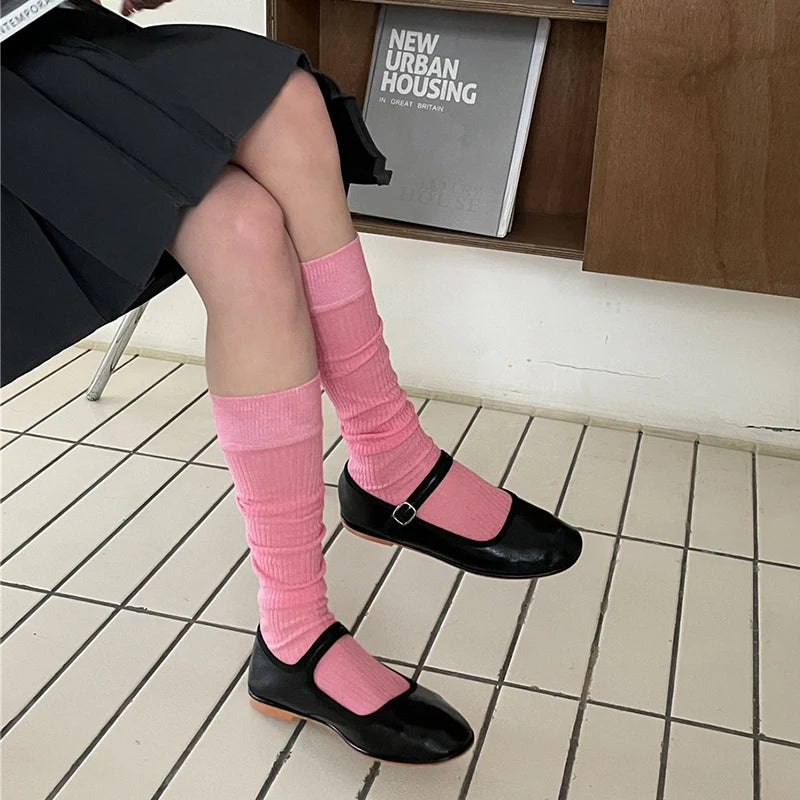 Cotton Blend Breathable Vertical Striped Long Socks For Women