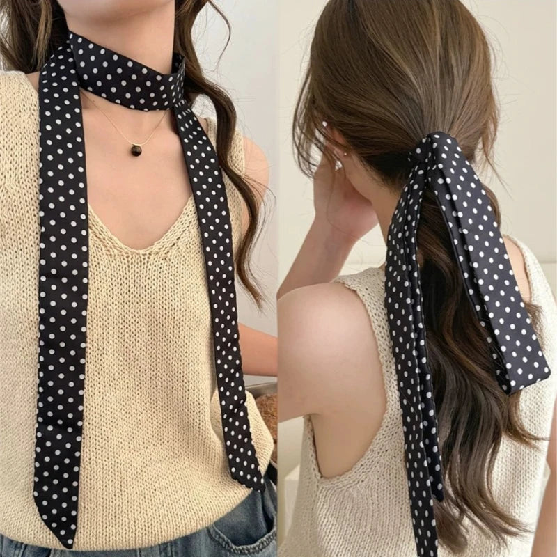 Polka Dot Polyester Long Ribbon Scarf Headband