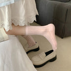 4 Pairs Polyester Elastane Lace Edge Mid Tube Socks