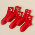 Polyester Mid Tube Socks Printed Lucky Patterns 5 Pairs