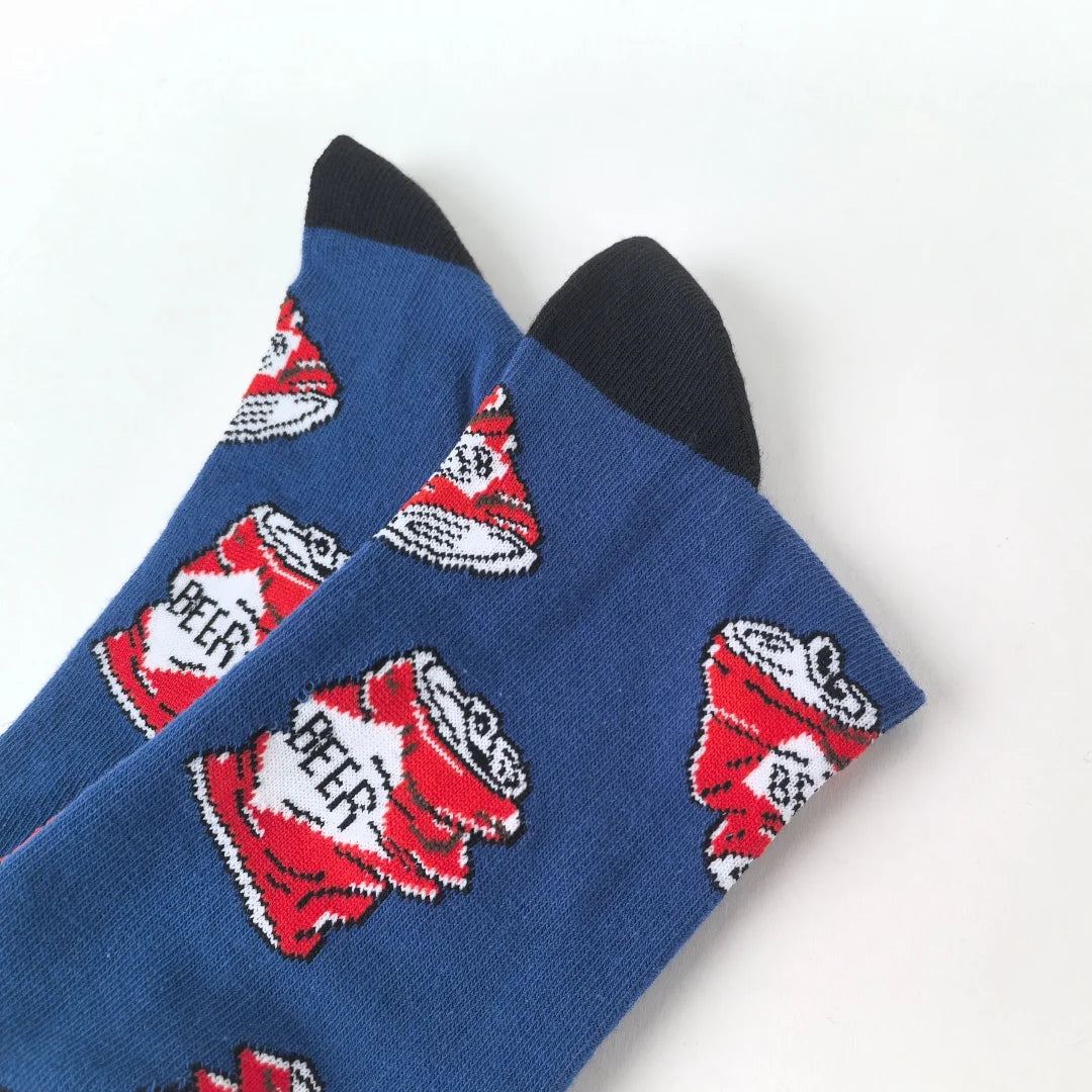 Polyester Elastane Beer Print Mid Calf Socks
