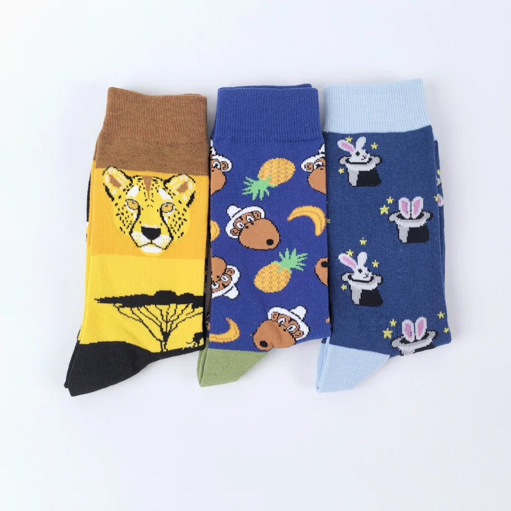 Polyester Animal Pattern Mid Calf Men Socks