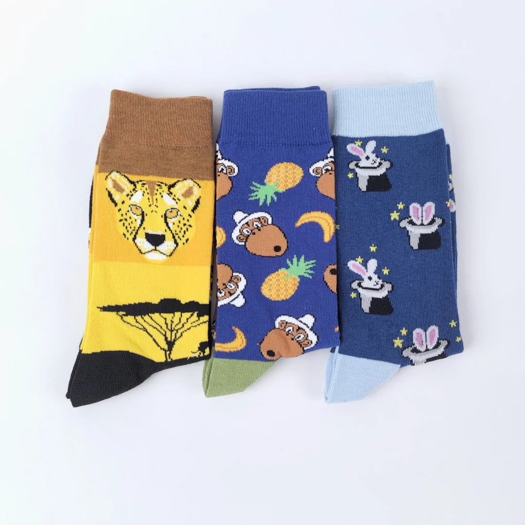 Polyester Animal Pattern Mid Calf Men Socks