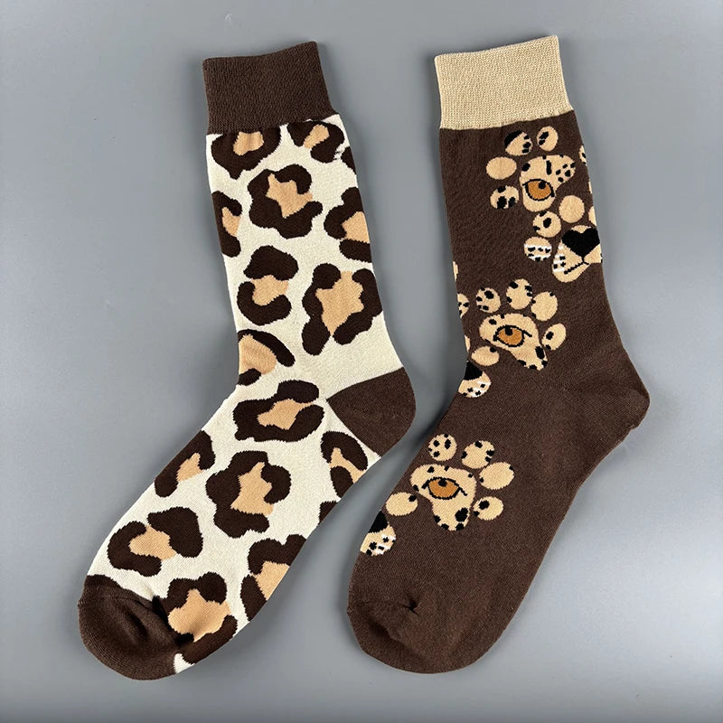 Leopard Print Cotton Blend Mid Calf Socks - 6