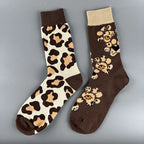 Leopard Print Cotton Blend Mid Calf Socks