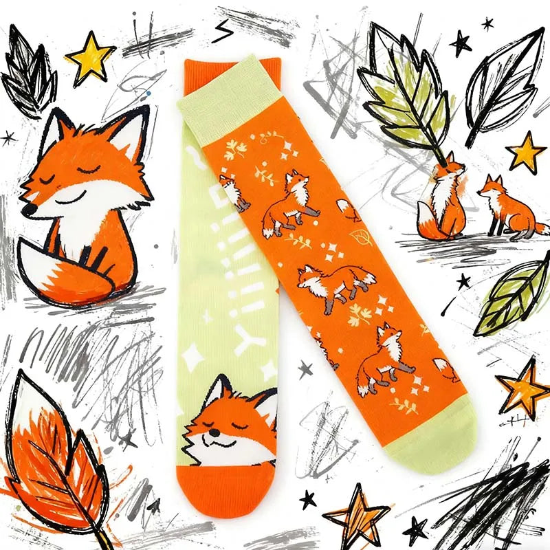 Cotton Blend Fox Pattern Mid Calf Socks