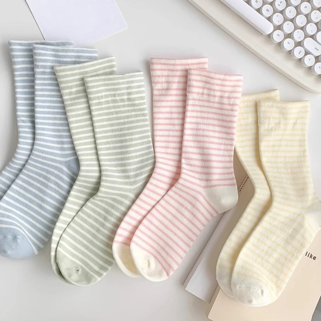 Polyester Elastane Striped Crew Socks