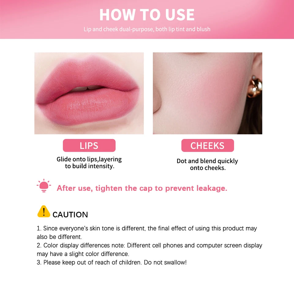 Waterproof Liquid Lip Stain And Cheek Tint