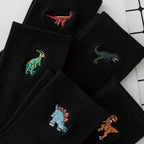 Polyester Elastane Crew Socks Dinosaur Pattern