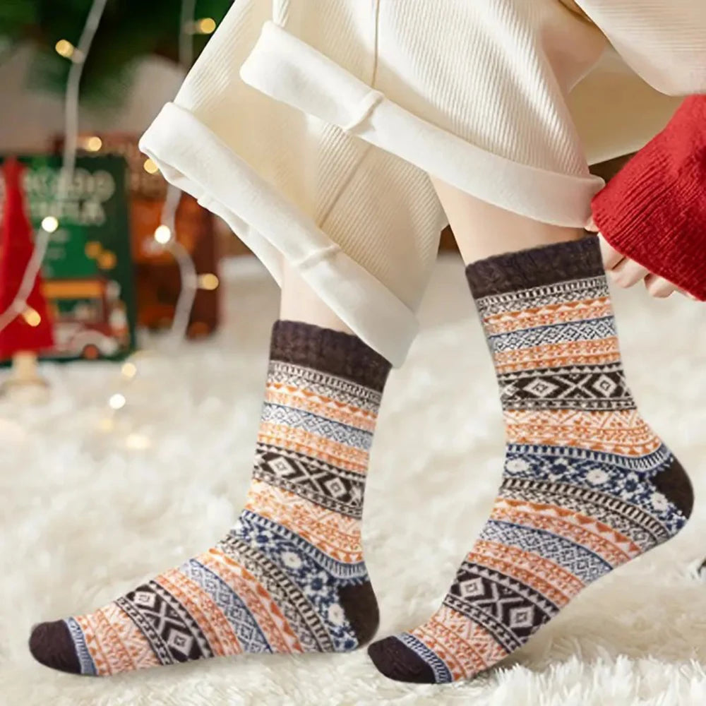 Polyester Elastane Knit Crew Socks Five Pair Set