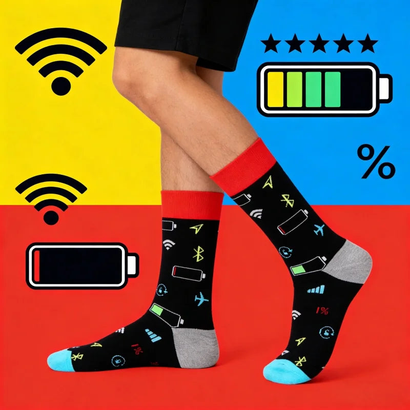 Polyester Elastane Tech Symbol Pattern Crew Socks