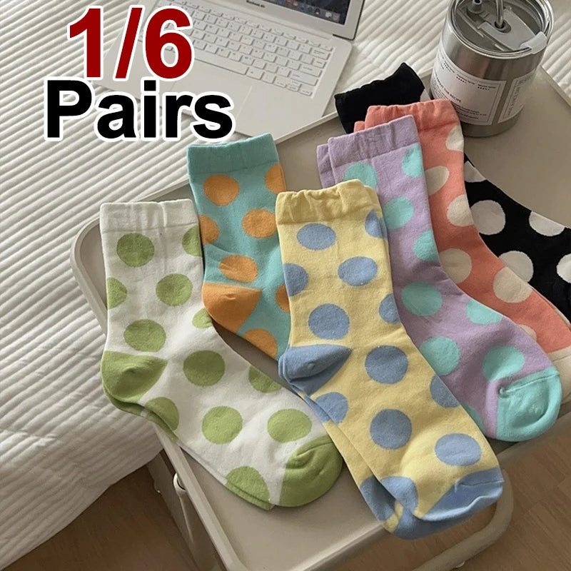 Cotton Polka Dot Mid Tube Casual Socks - 1
