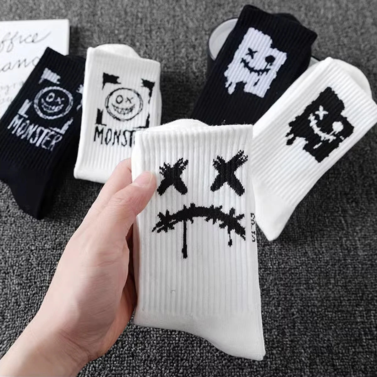 Polyester Elastane Cartoon Bear Crew Socks Five Pair Set - 5