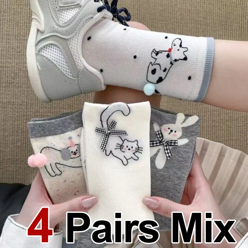 Polyester Elastane Cartoon Animal Mid Tube Socks for Women