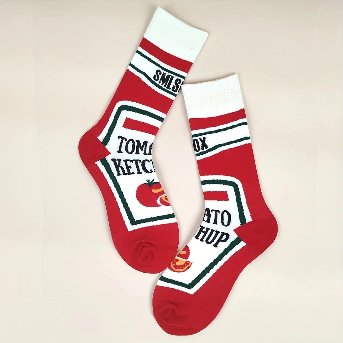 Cotton Blend Ketchup Print Crew Socks