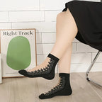 Polyester Elastane Lace Pattern Mid Tube Socks
