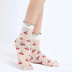 Nylon Spandex Fruit Print Lettuce Edge Mid Tube Socks