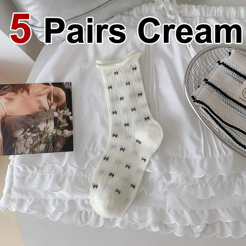 Polyester Spandex Bow Pattern Mid Tube Breathable Casual Socks