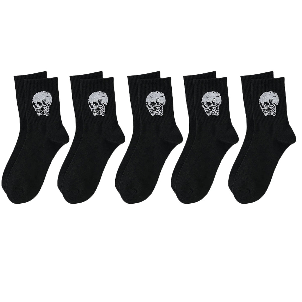 Men Polyester Elastane Skull Pattern Crew Socks
