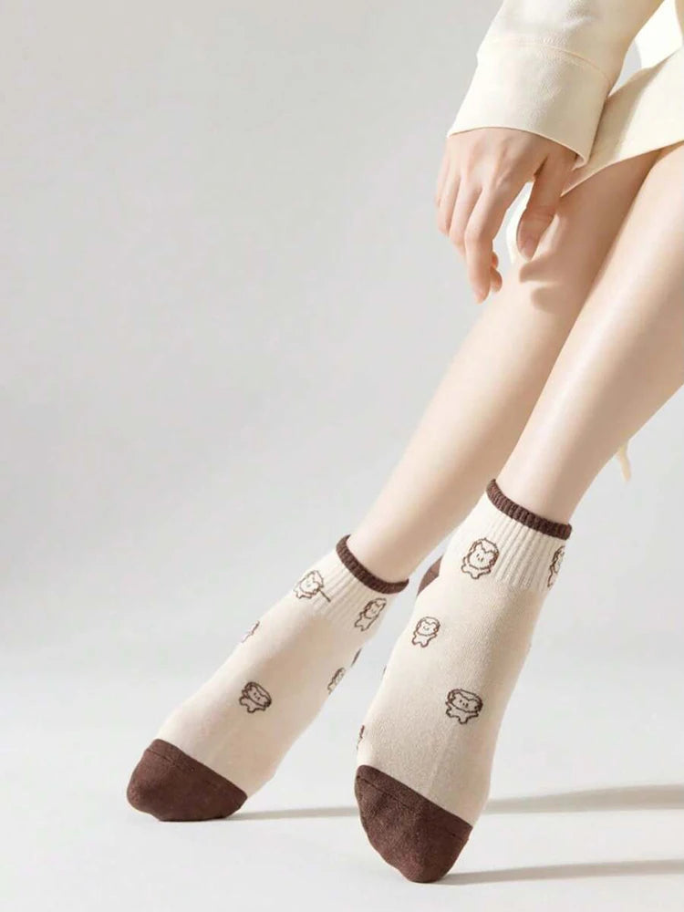 Polyester Blend Casual Cartoon Ankle Socks 5 Pack