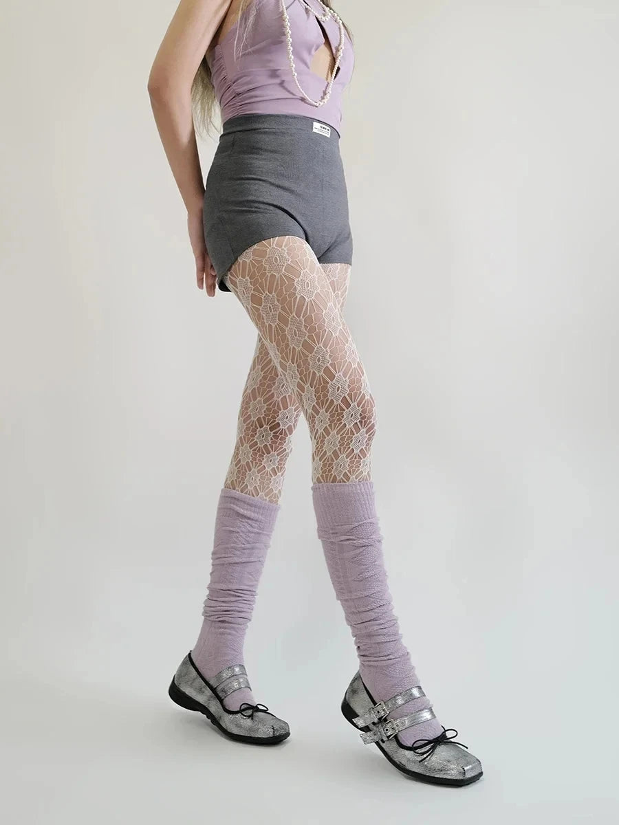Floral Pattern Nylon Lace Pantyhose
