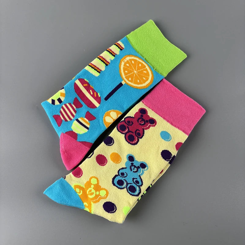 Cotton Blend Mid Calf Candy Print Socks - 4