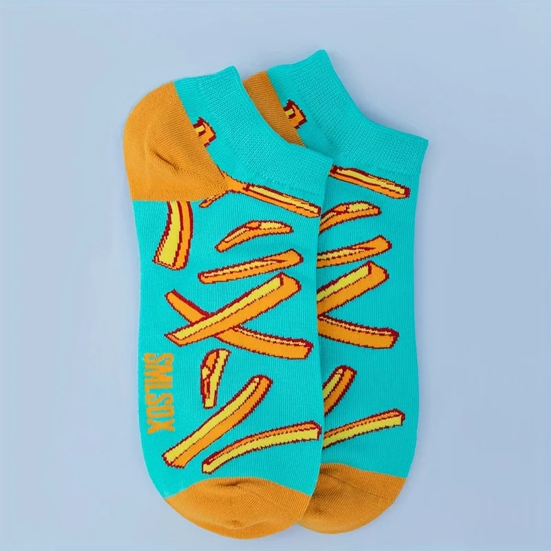 Cotton Blend French Fries Print Ankle Socks - 3