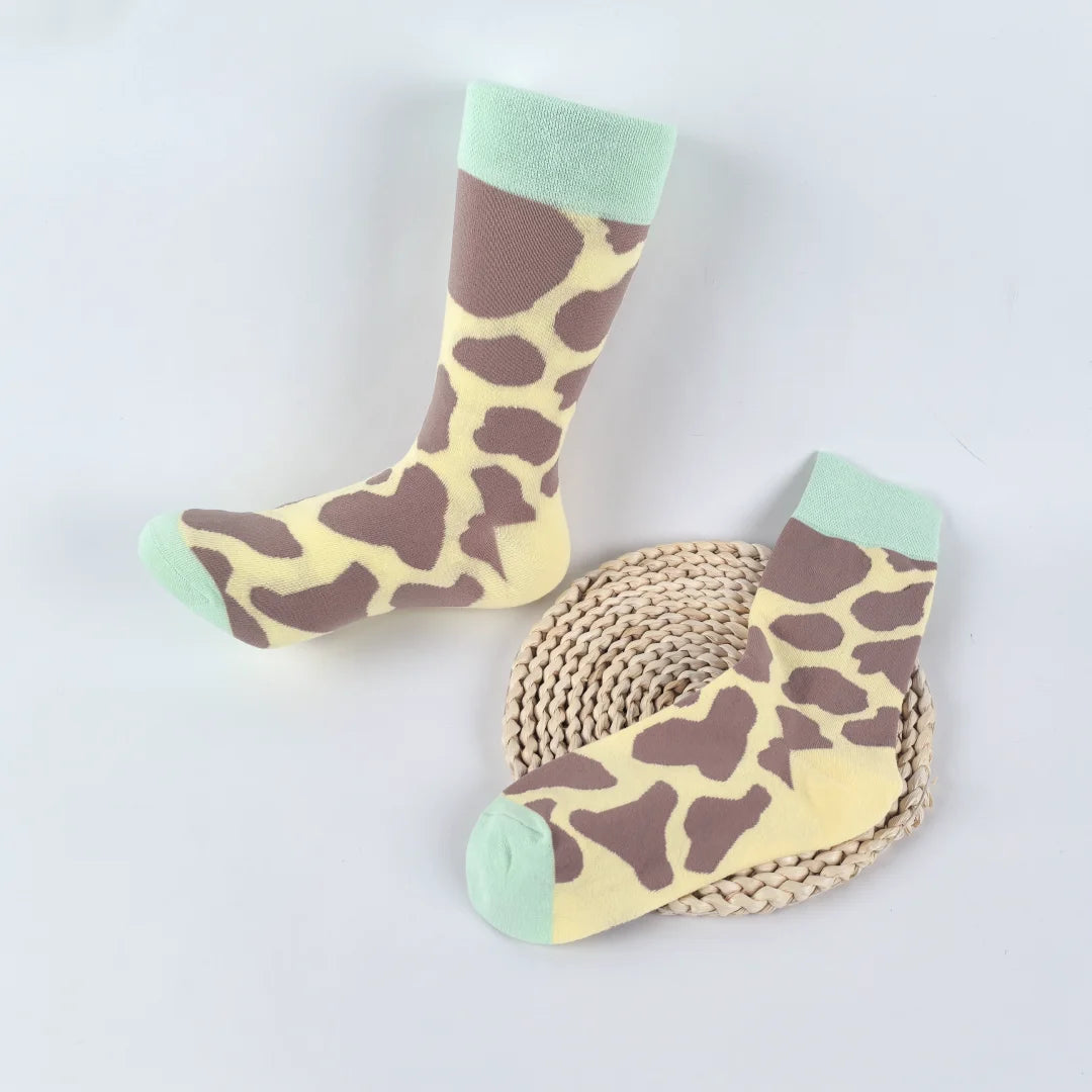 Cotton Blend Giraffe Print Mid Calf Socks - 8