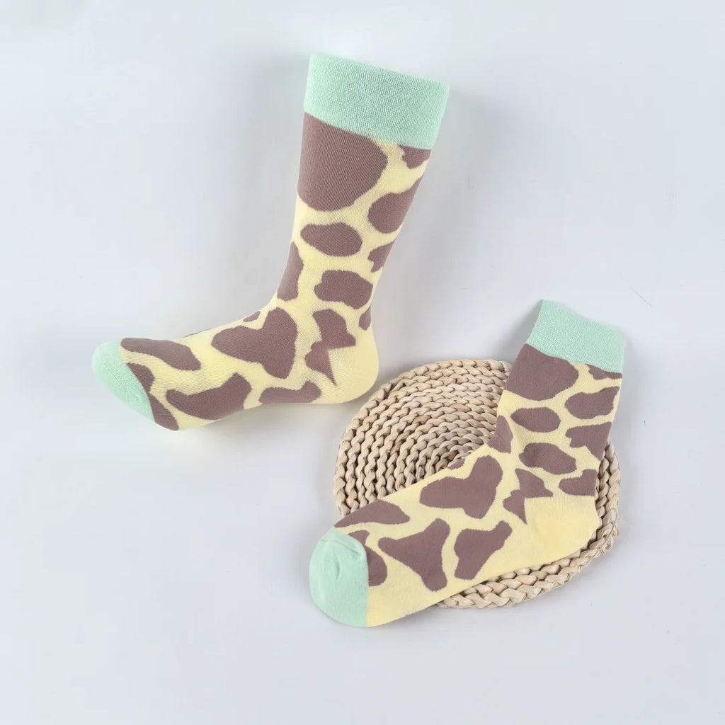 Cotton Blend Giraffe Print Mid Calf Socks