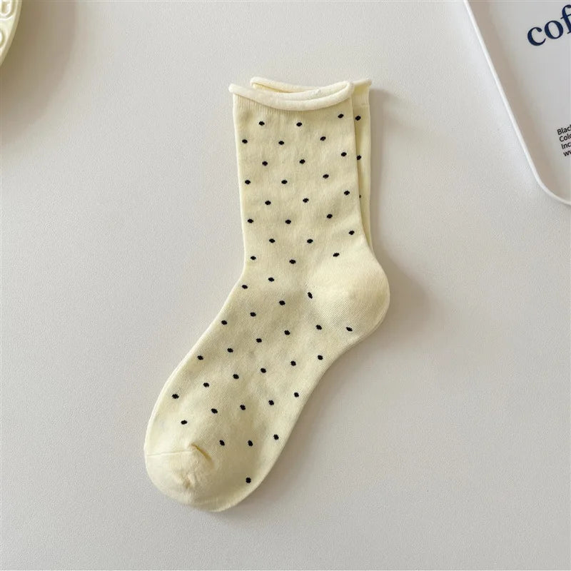 Polyester Elastane Polka Dot Mid Tube Casual Socks