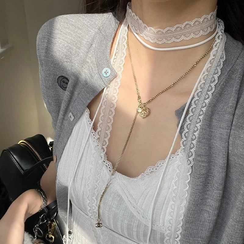 Polyester Lace Bowknot Decorative Neck Scarf
