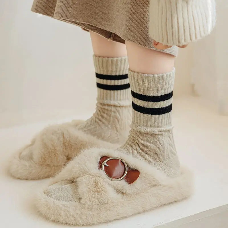 Polyester Elastane Striped Mid Tube Socks