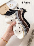 Floral Print Polyester Blend Women Ankle Socks 5 Pack