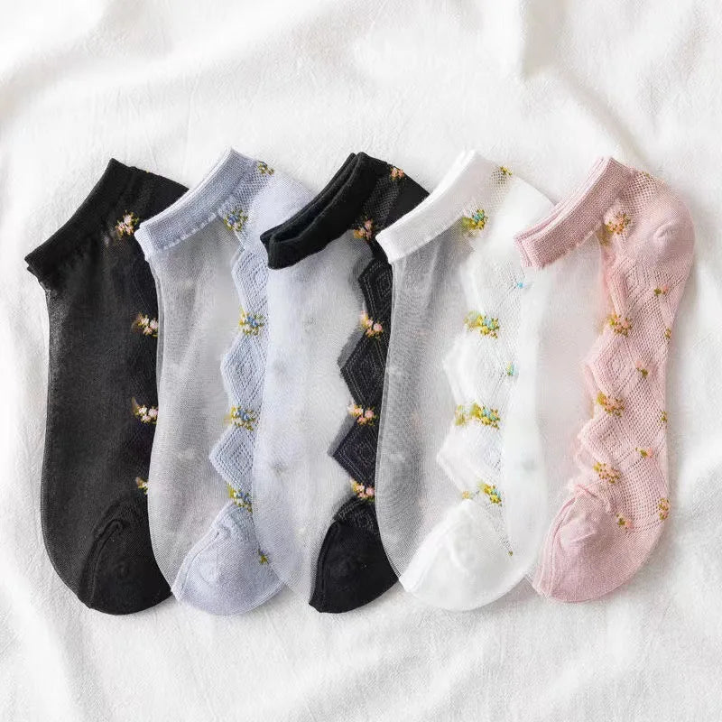 Polyester Elastane Floral Ankle Socks
